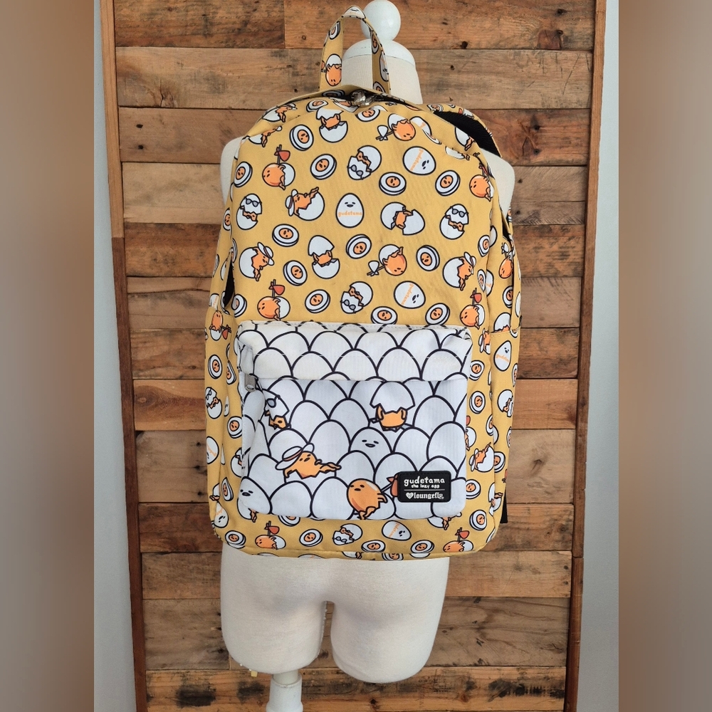 LOUNGEFLY X Sanrio Gudetama The Lazy Egg Backpack AOP Yellow White Rare
